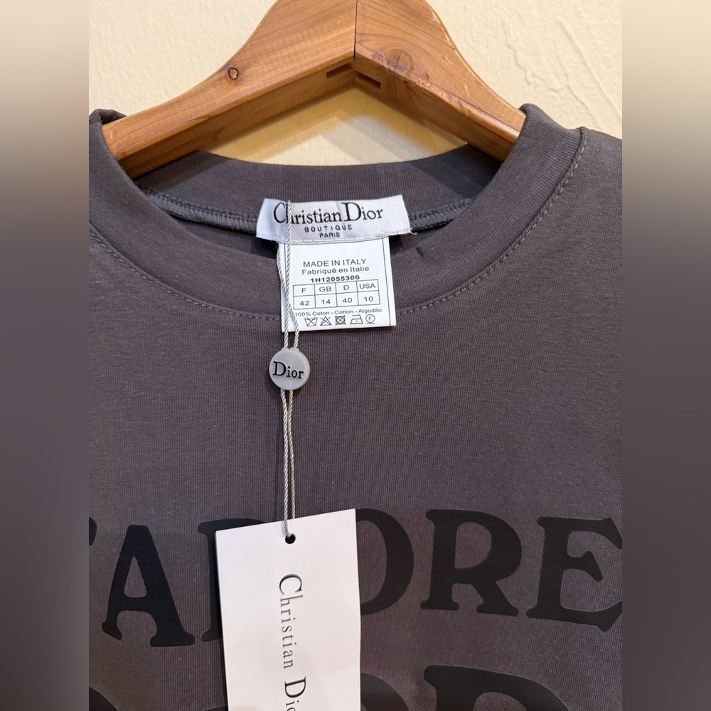 J'ADORE Dior Logo Tank Top muscle t shirt  US Size 10 dark grey/black - Picture 3 of 3